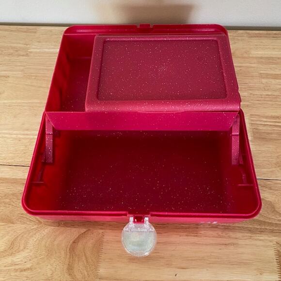Caboodle Pink Glitter Make-Up Jewelry Art Organizer Box Container 2 Tier Mirror - Picture 3 of 7